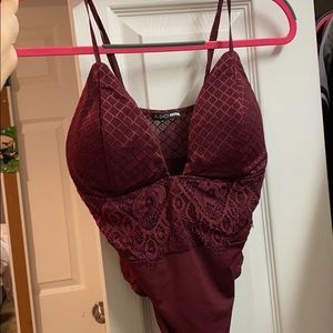 Fashion Nova Maroon Lace Body Suit